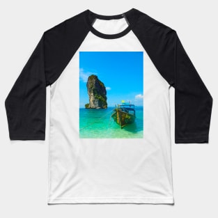 Karst Tower and Long-Tailed Boat, Railay Beach Baseball T-Shirt